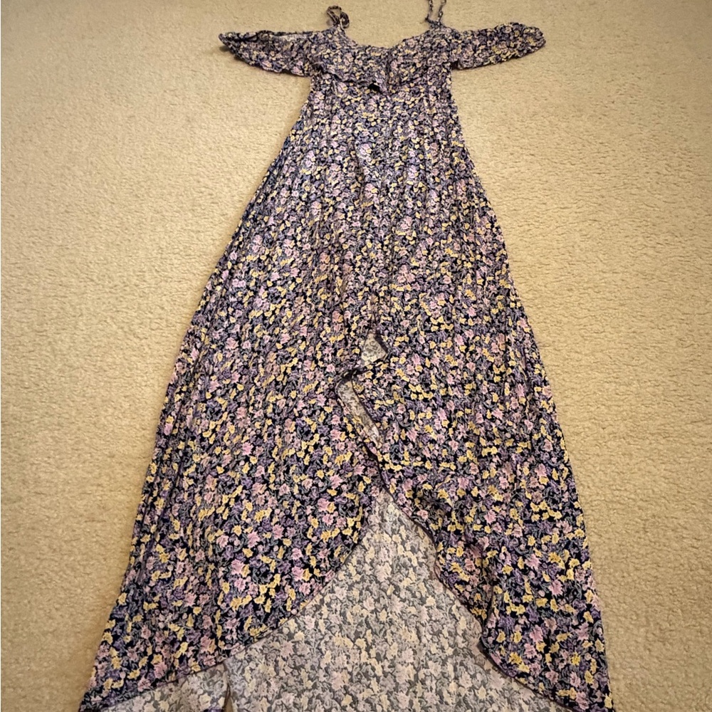 Elegant Floral High-Low Dress - Purple and Yellow